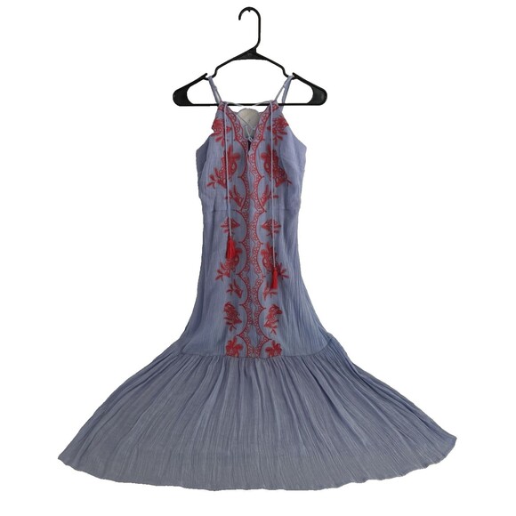 Anthropologie Entro Embroidered Tiered Boho Maxi Dress Women Size M Blue Coral - Picture 3 of 12